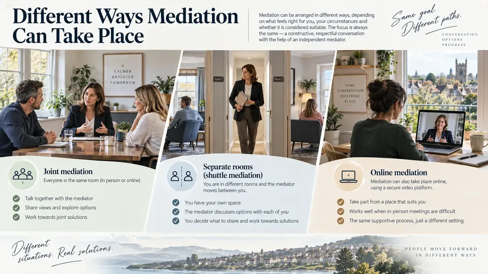 Different mediation formats including online and shuttle from Alderton Family Mediation